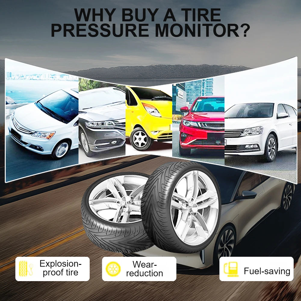 Tyre Pressure Alarm Tire Pressure Monitoring System USB Solar TPMS Rotating Holder Car Tyre Pressure Monitor 4 External Sensors