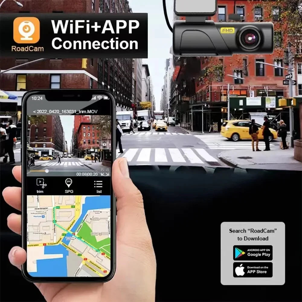 Smart Car Dash Cam 1080P HD WiFi GPS 24H Parking Monitoring 140° Night Vision Loop Recording App Control Wide Voltage 5V-12V