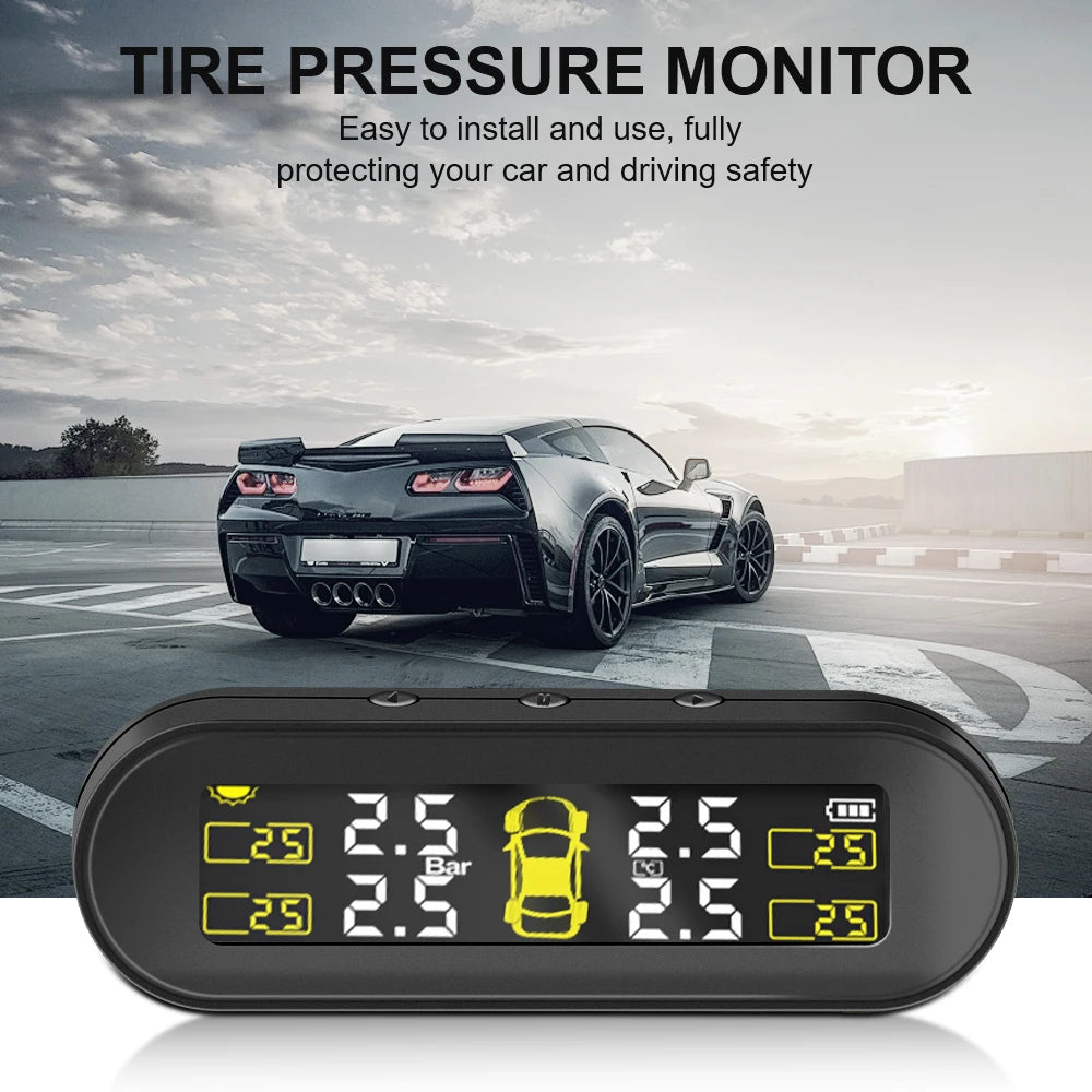 Tyre Pressure Alarm Tire Pressure Monitoring System USB Solar TPMS Rotating Holder Car Tyre Pressure Monitor 4 External Sensors