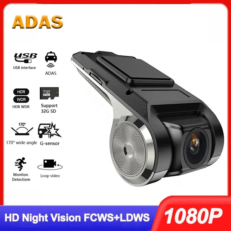 Car Dash Cam USB HD 1080P Wide Angle Car Camera Recorder Front ADAS Dashcam Android DVR Auto Recorder Night Version