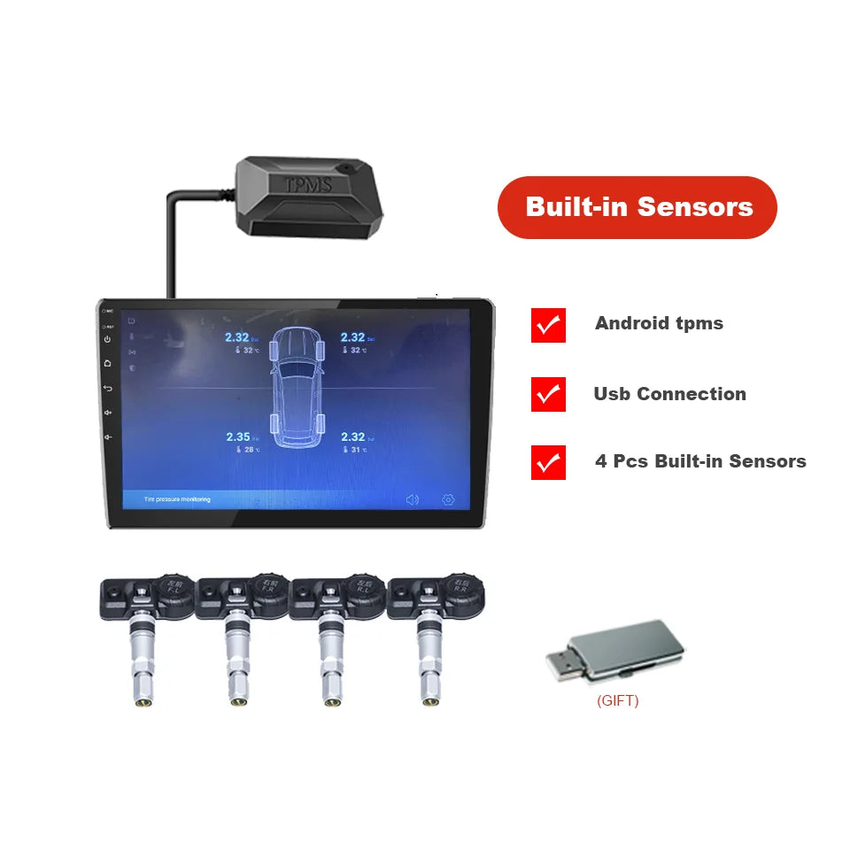 Tire Pressure Monitoring System Real-time Monitoring of Tire Temperature Tire Pressure USB Plug Tire Safety Alarm