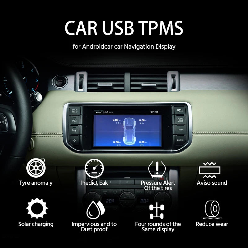 Tire Pressure Monitoring System Real-time Monitoring of Tire Temperature Tire Pressure USB Plug Tire Safety Alarm
