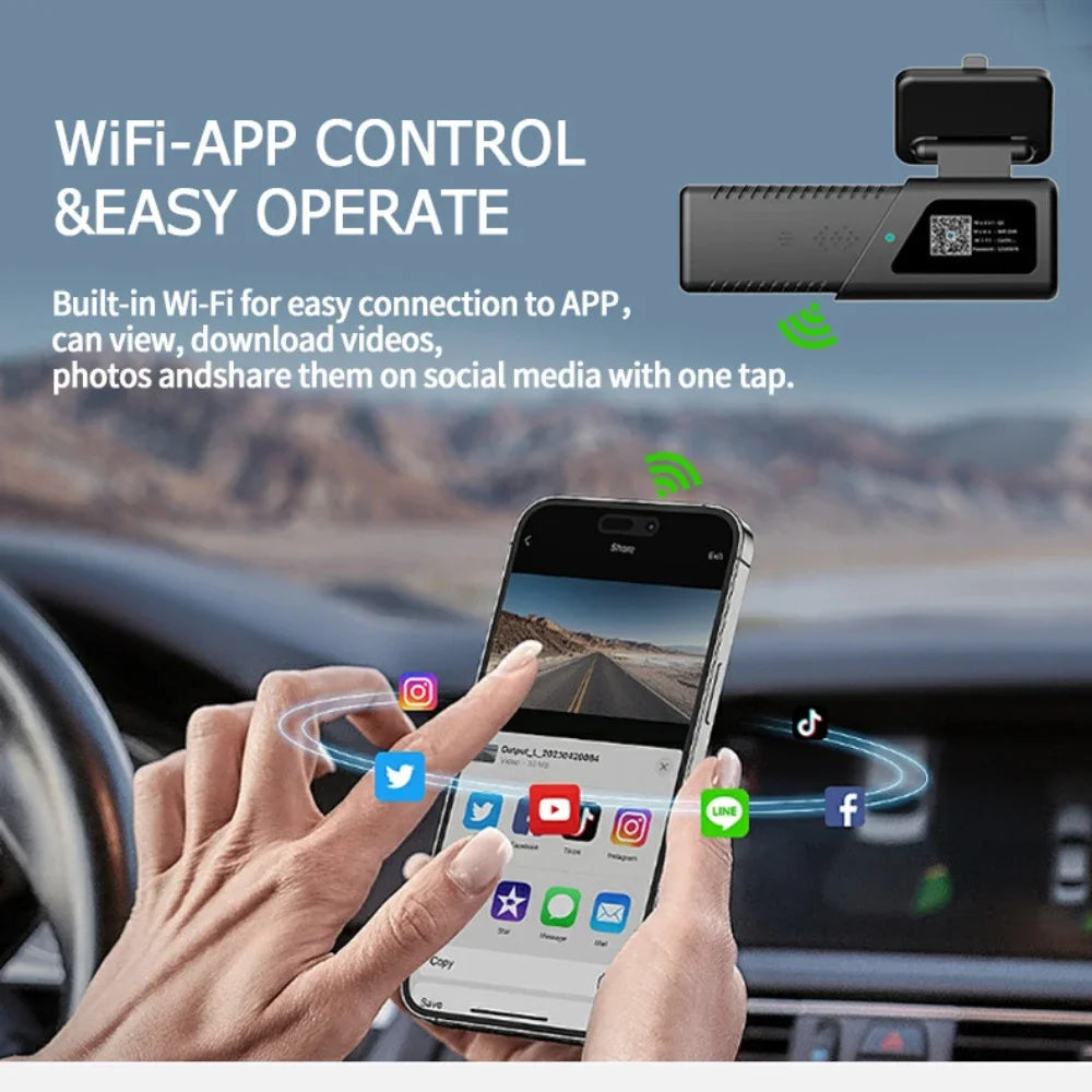 Smart Car Dash Cam 1080P HD WiFi GPS 24H Parking Monitoring 140° Night Vision Loop Recording App Control Wide Voltage 5V-12V