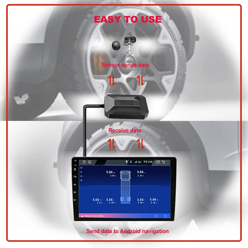 Tire Pressure Monitoring System Real-time Monitoring of Tire Temperature Tire Pressure USB Plug Tire Safety Alarm
