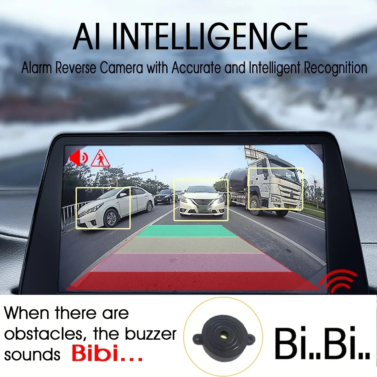 AI Smart Backup Camera - 170° Fisheye Lens, AHD 1080P, ADAS Obstacle Detection for MP5/Android Monitors